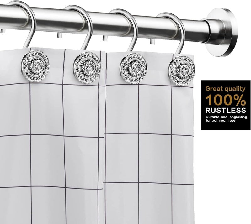 iToplin Silver Shower Curtain Hooks, Rust Proof Shower Curtain Rings for Bathroom, Metal Decorative Shower Curtain Hooks Hangers for Shower Curtain Rod, Shower Hooks for Shower Curtain Set of 12 Chrome - Image 3
